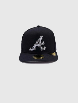 New Era Fence Braves Hat navy with raised embroidered logo and unique fence graphics