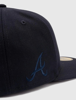 Navy New Era Fence Braves hat with raised embroidered Atlanta Braves logo and fence graphics