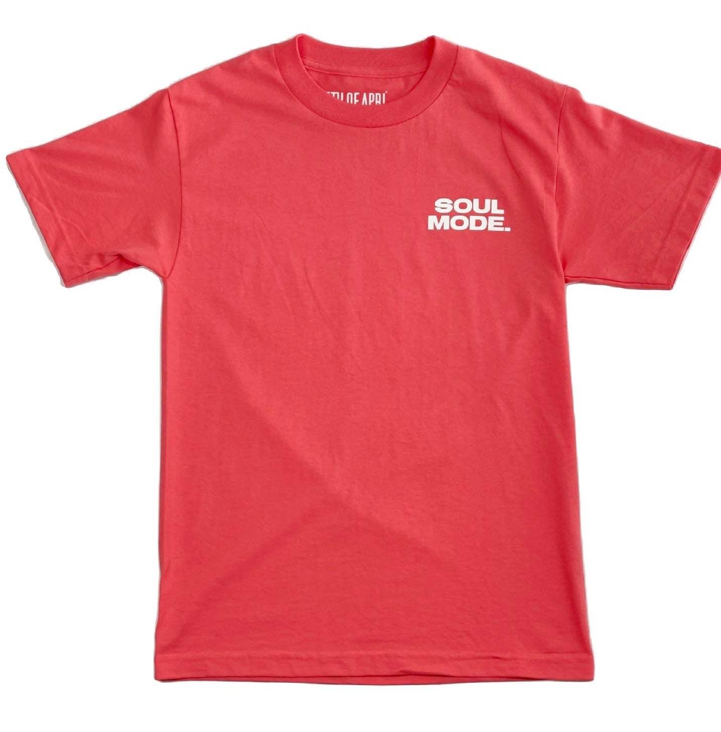 SOUL MODE SALMON T-SHIRT heavy weight 100% cotton salmon color tee with white screen print and ribbed collar
